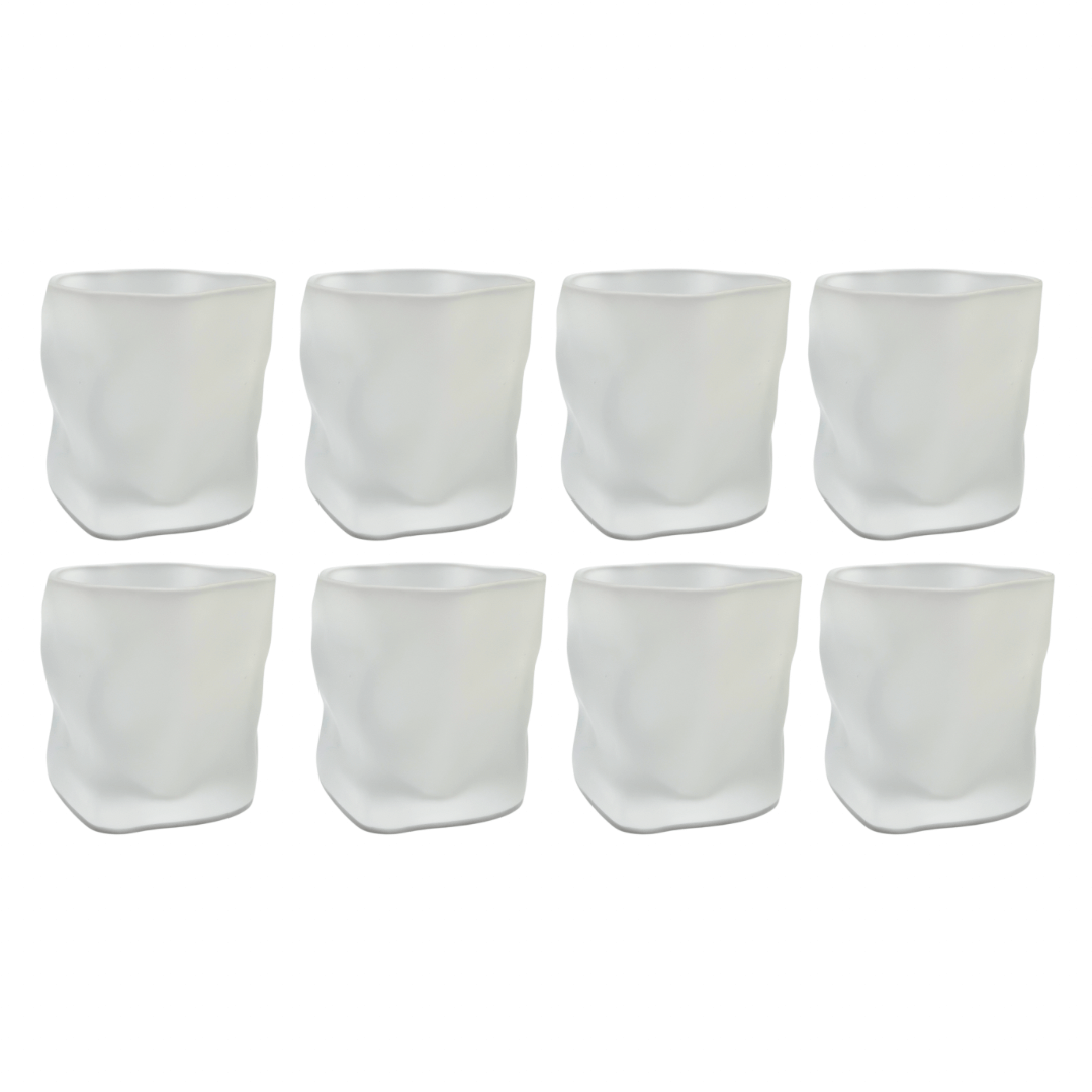 Milky Diamond Glas 8er Set mit milchigem Finish und Diamantstruktur, ästhetisches und stilvolles Trinkglas vor weißem Hintergrund, perfekt für Matcha Latte, Cappuccino und trendige Getränke, hochwertiges Glasdesign für stilvollen Trinkgenuss und moderne Ästhetik.
